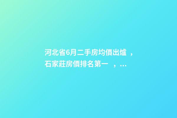 河北省6月二手房均價出爐，石家莊房價排名第一，收入排名第三？